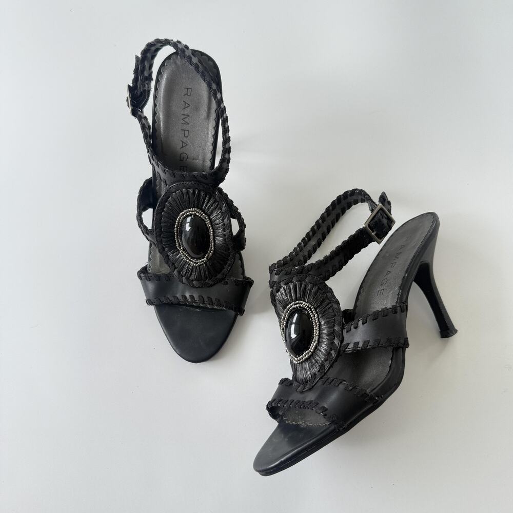 Rampage Sandals Womens Size 7.5 Black Slingback Medallion Stiletto Heel Dress